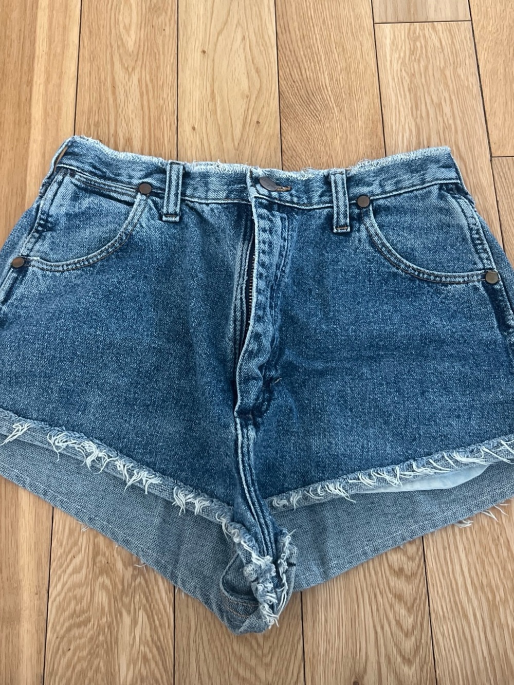Wrangler Dark Blue Frayed Hem Denim Shorts